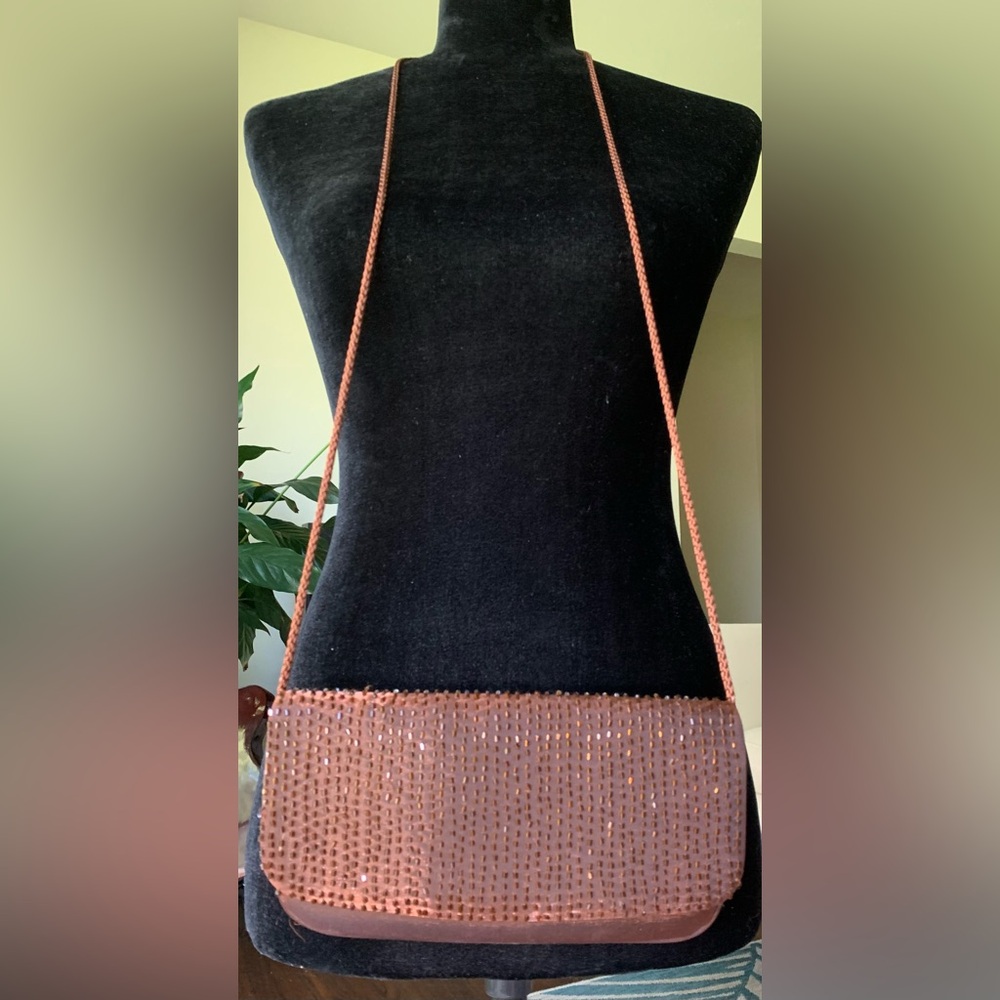 La Regale Copper Evening Bag Metallic Mesh Crossbody Purse Formal Wedding Bag